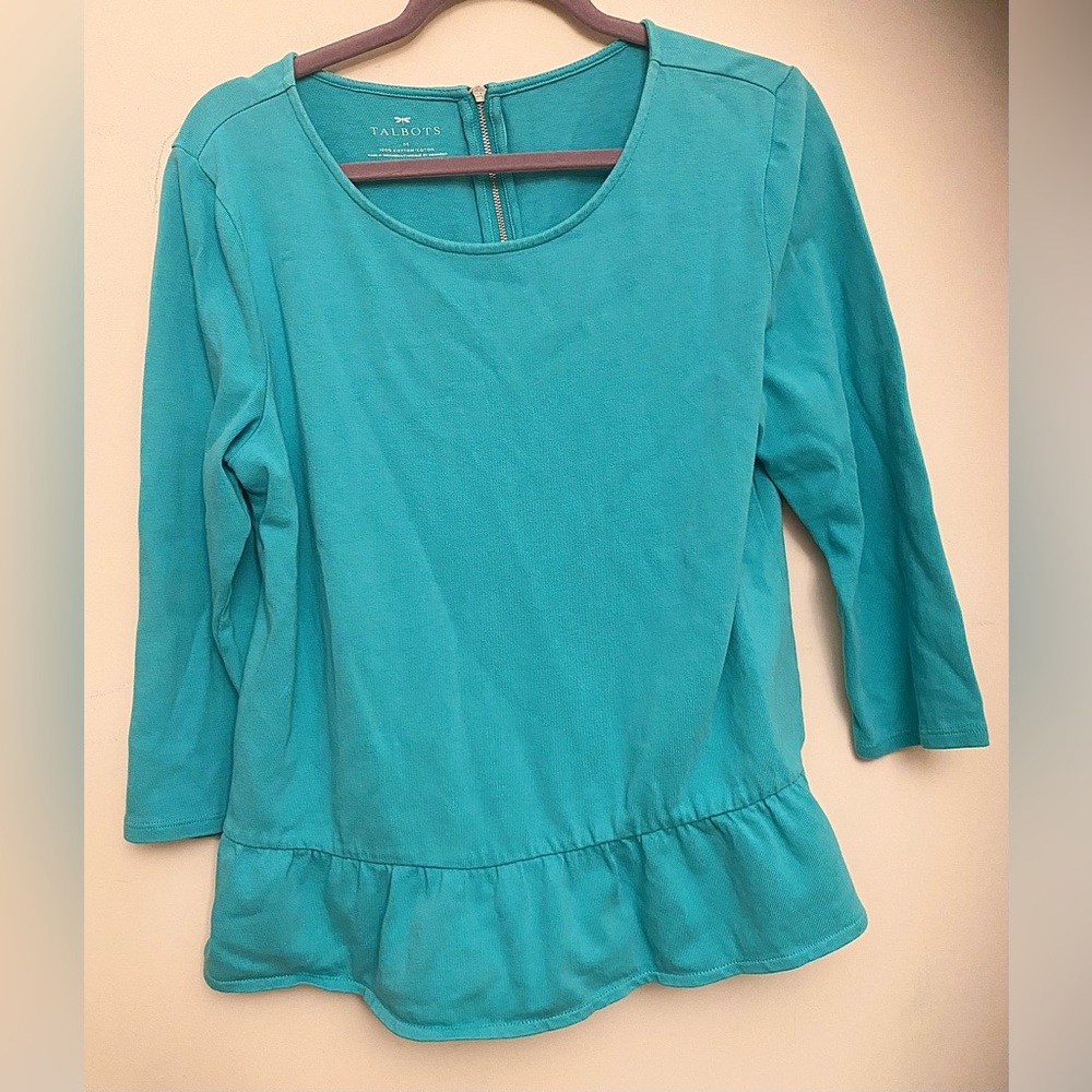 Talbots Teal 3/4 Sleeves Peplum Top